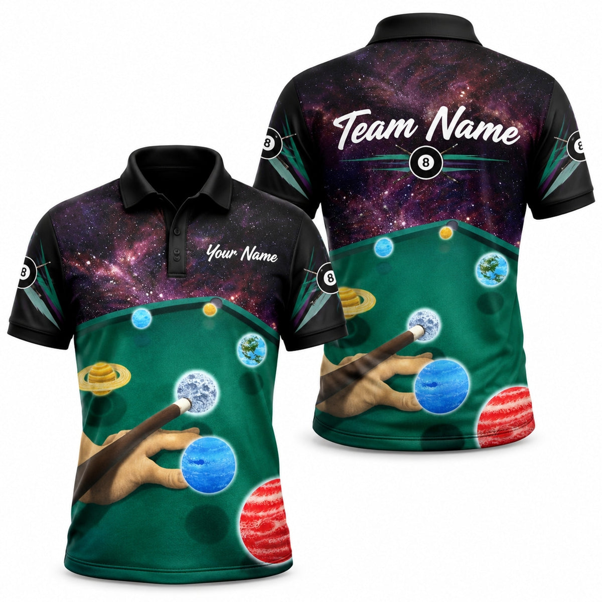 Galaxy Billiards Artwork Modern Personalized Billiard Polo Shirt