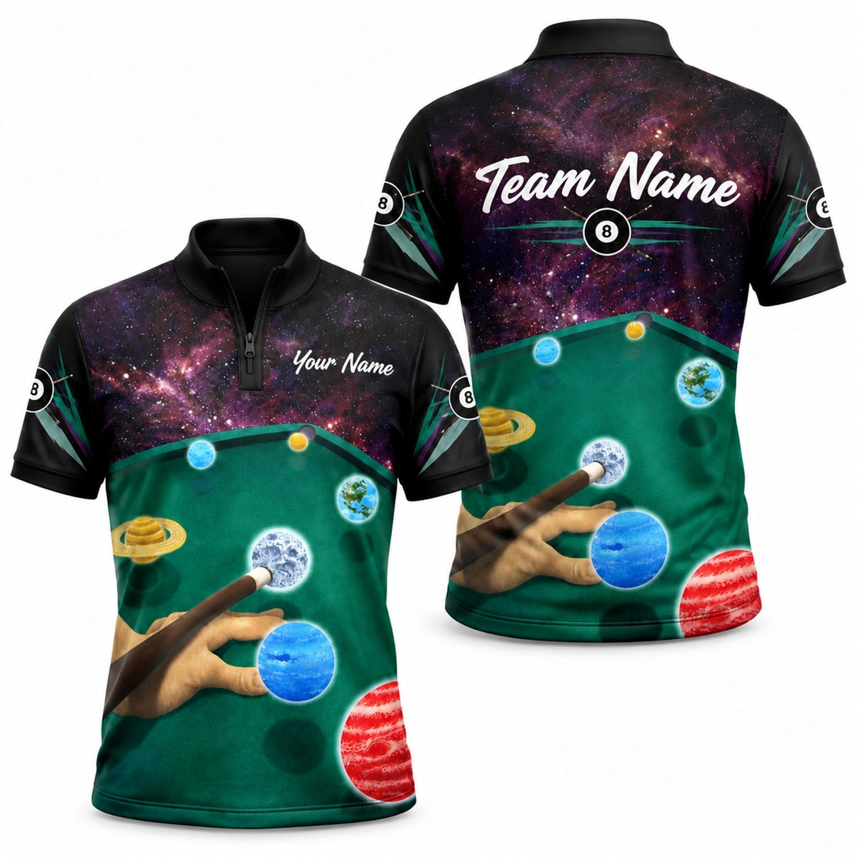 Galaxy Billiards Artwork Modern Personalized Billiard Polo Shirt Jersey Zip 1 4 Collar
