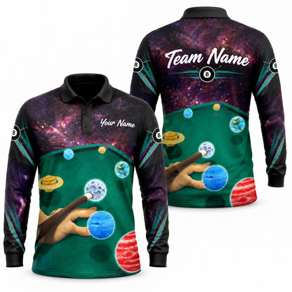 Galaxy Billiards Artwork Modern Personalized Billiard Polo Shirt Long Sleeve Polo