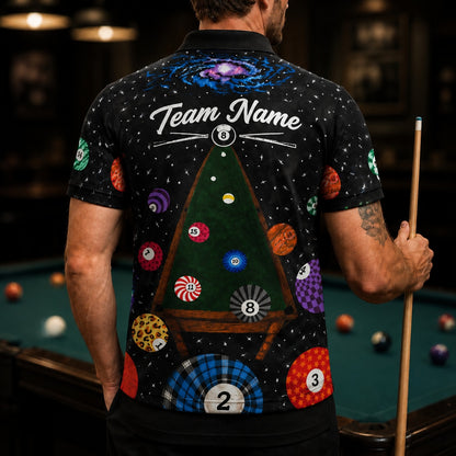 Galaxy Billiards Table Graphic Personalized Billiard Polo Shirt Back View