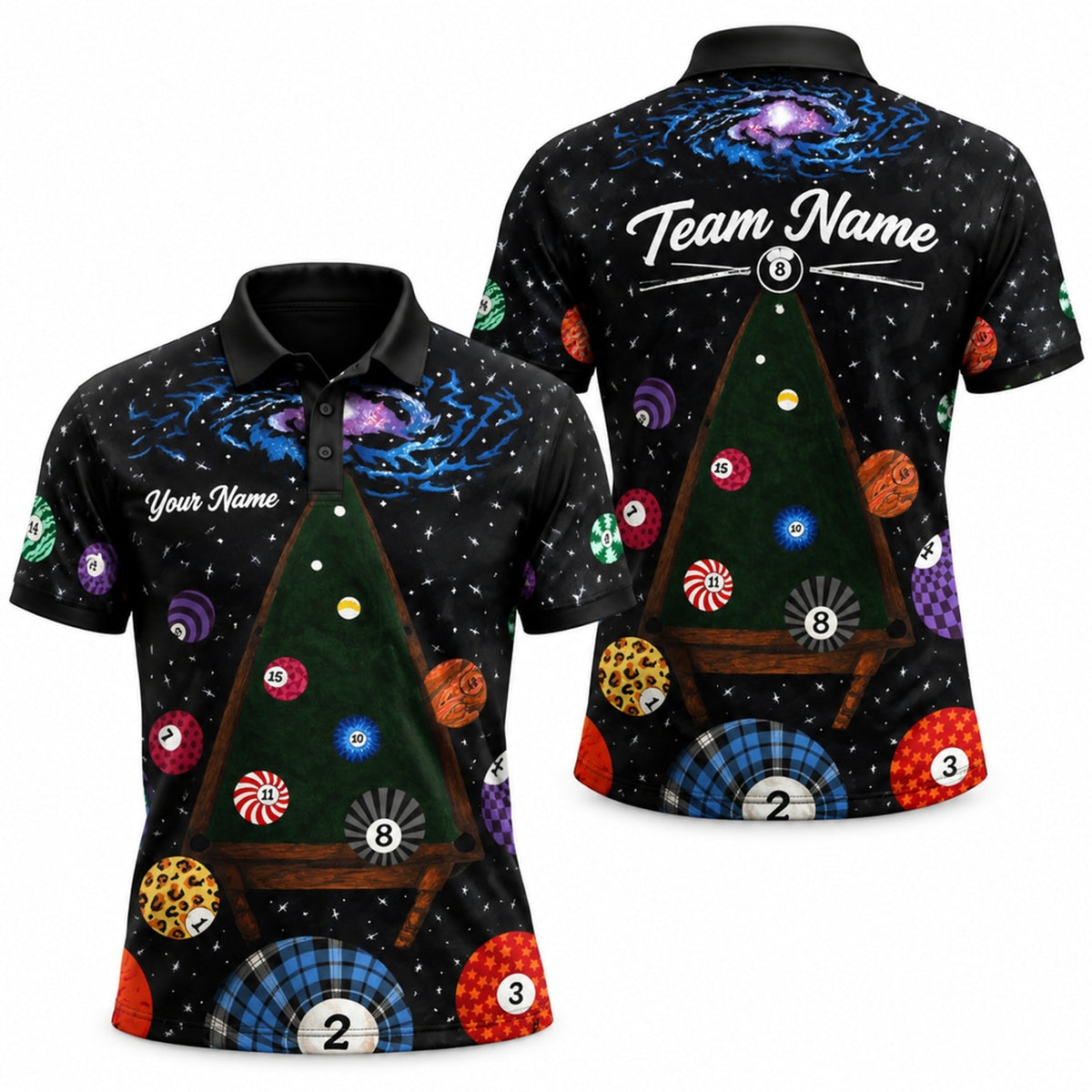 Galaxy Billiards Table Graphic Personalized Billiard Polo Shirt