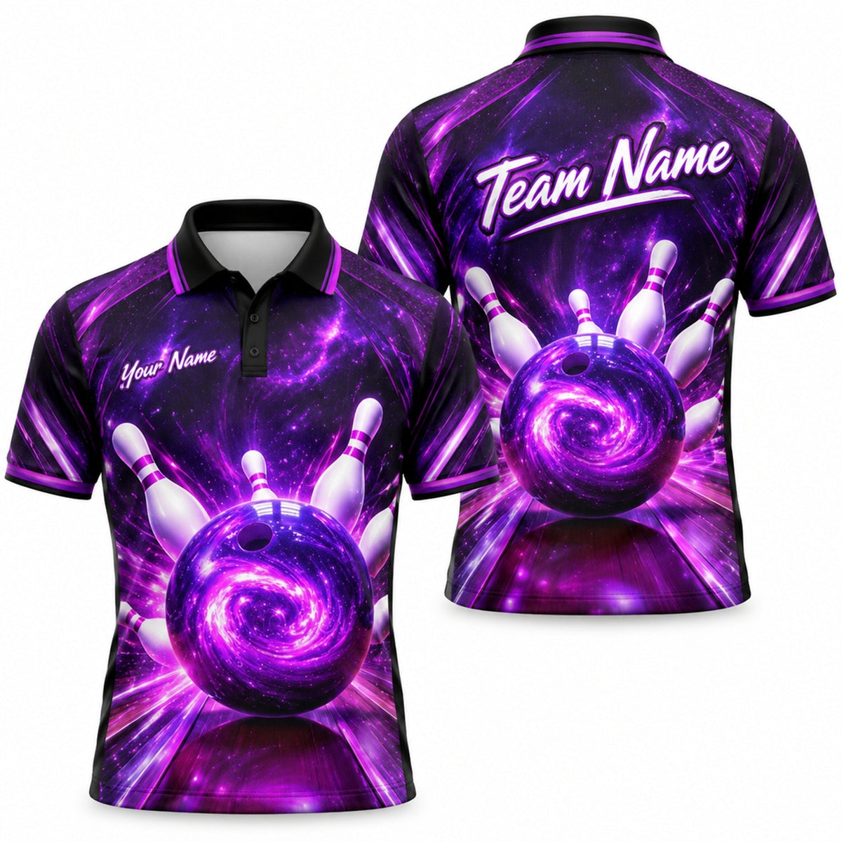 Galaxy Bowling Ball Graphic Personalized Bowling Polo Shirt