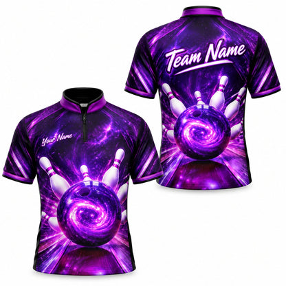 Galaxy Bowling Ball Graphic Personalized Bowling Polo Shirt Jersey Zip 1 4 Collar