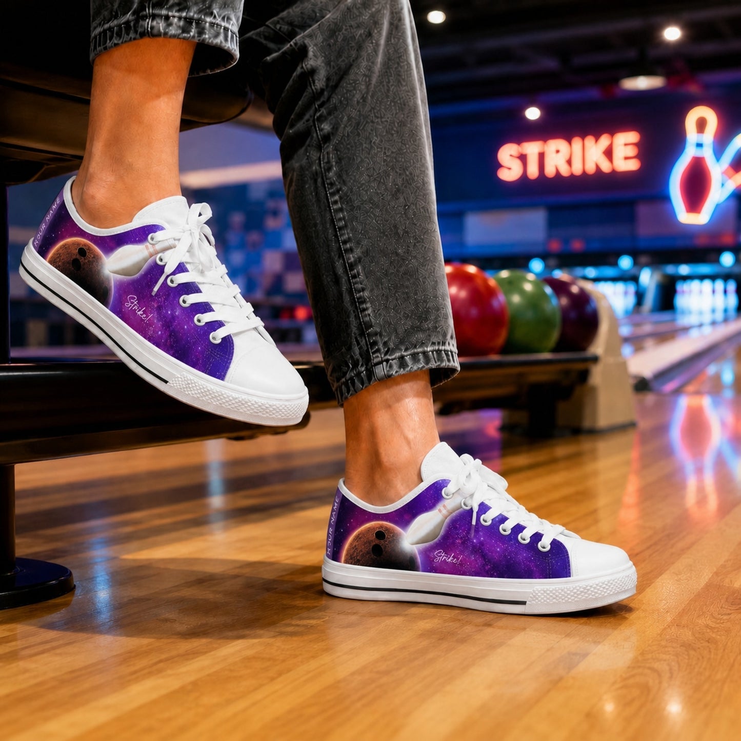 Galaxy Bowling Design Graphic Custom Low Top Shoes Bowling Life Style