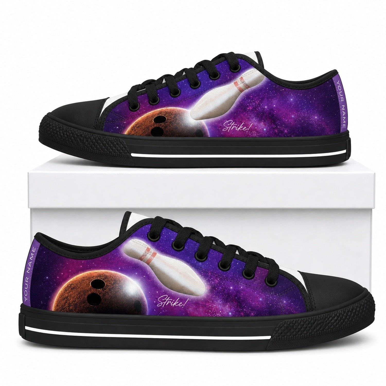 Galaxy Bowling Design Graphic Custom Low Top Shoes Box Black