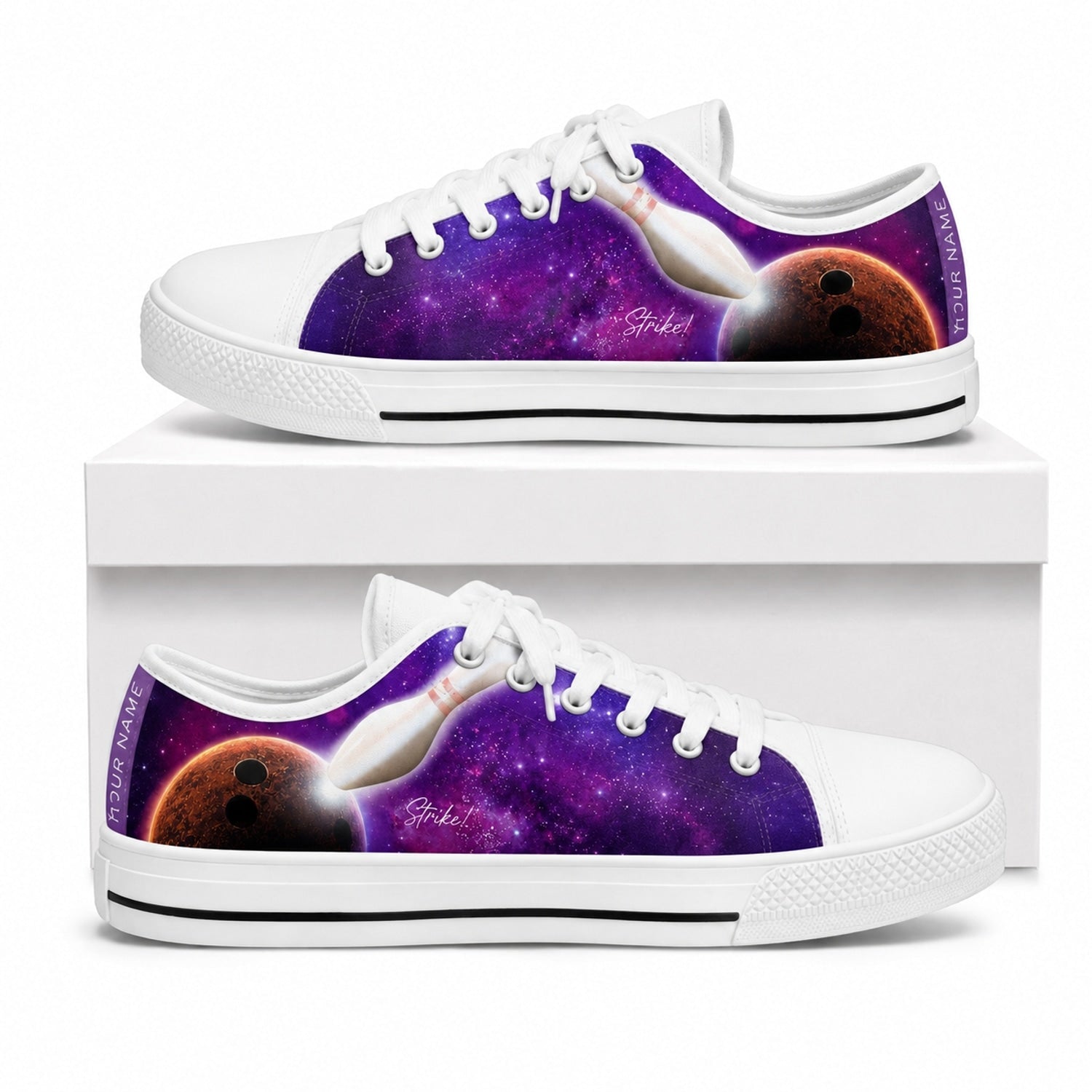 Galaxy Bowling Design Graphic Custom Low Top Shoes Box White