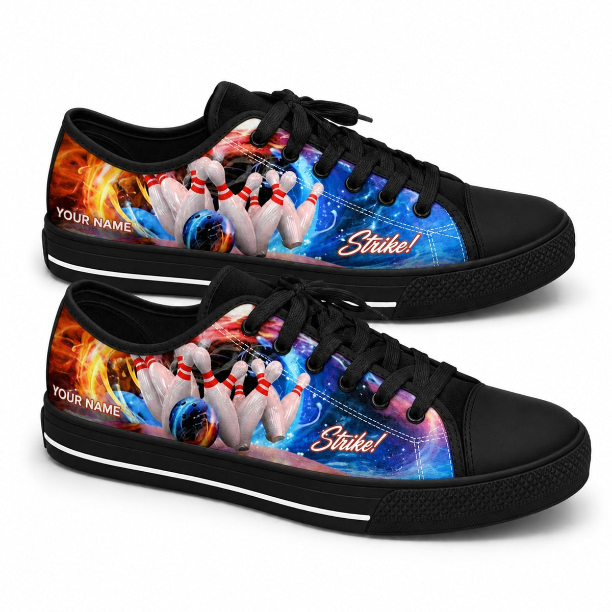 Galaxy Bowling Strike Design Graphic Personalized Low Top Shoes Black Shoes