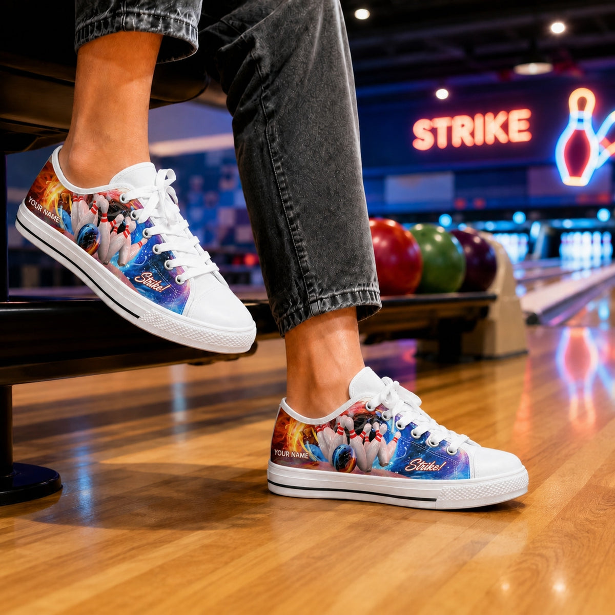 Galaxy Bowling Strike Design Graphic Personalized Low Top Shoes Bowling Life Style