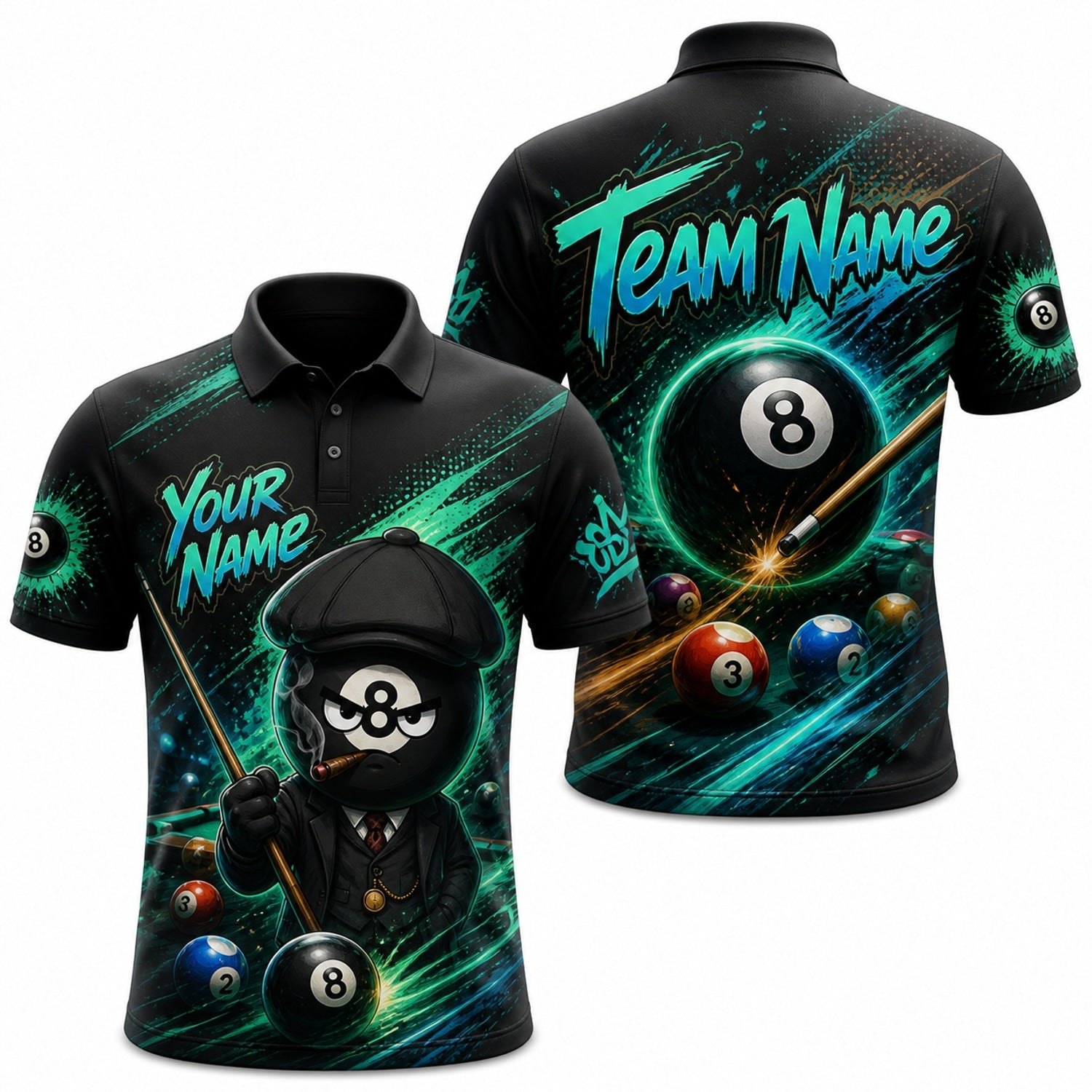 Gangster 8 Ball Graphic Personalized Billiard Polo Shirt