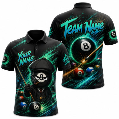Gangster 8 Ball Graphic Personalized Billiard Polo Shirt