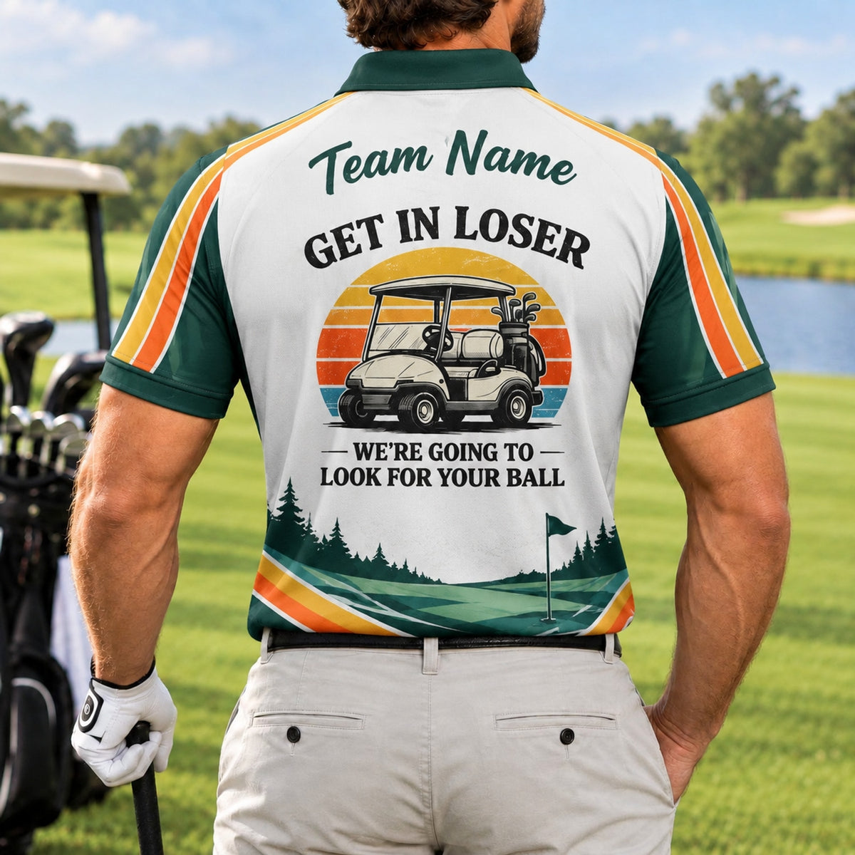 Get In Loser Golf Humor Personalized Golf Polo Shirt Back View