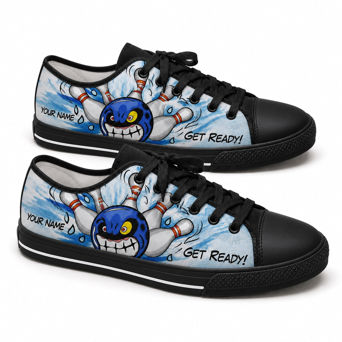 Get Ready Bowling Design Personalized Low Top Shoes Black Shoes