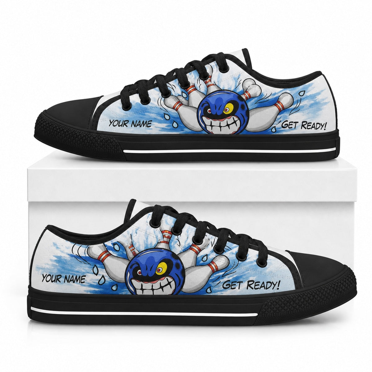 Get Ready Bowling Design Personalized Low Top Shoes Box Black