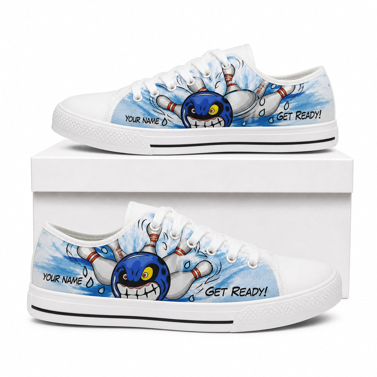 Get Ready Bowling Design Personalized Low Top Shoes Box White