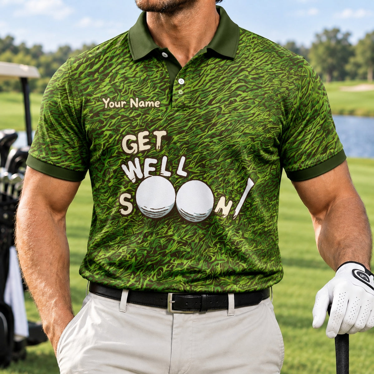 Get Well Soon Golf Balls Sport Personalized Golf Polo Shirt Front View