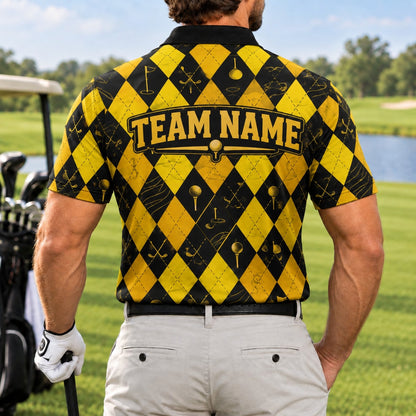 Golf Argyle Pattern Sport Personalized Golf Polo Shirt Back View