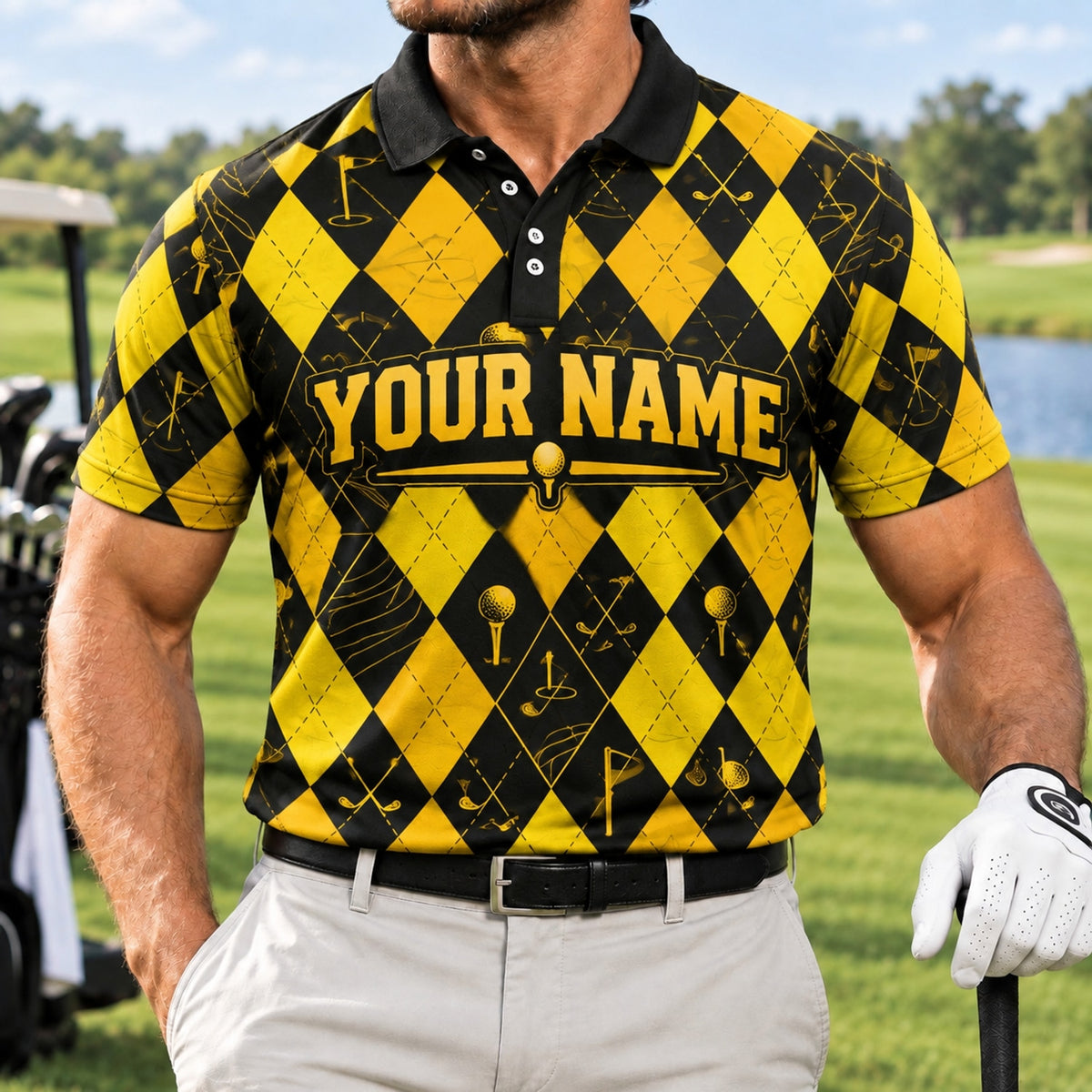 Golf Argyle Pattern Sport Personalized Golf Polo Shirt Front View