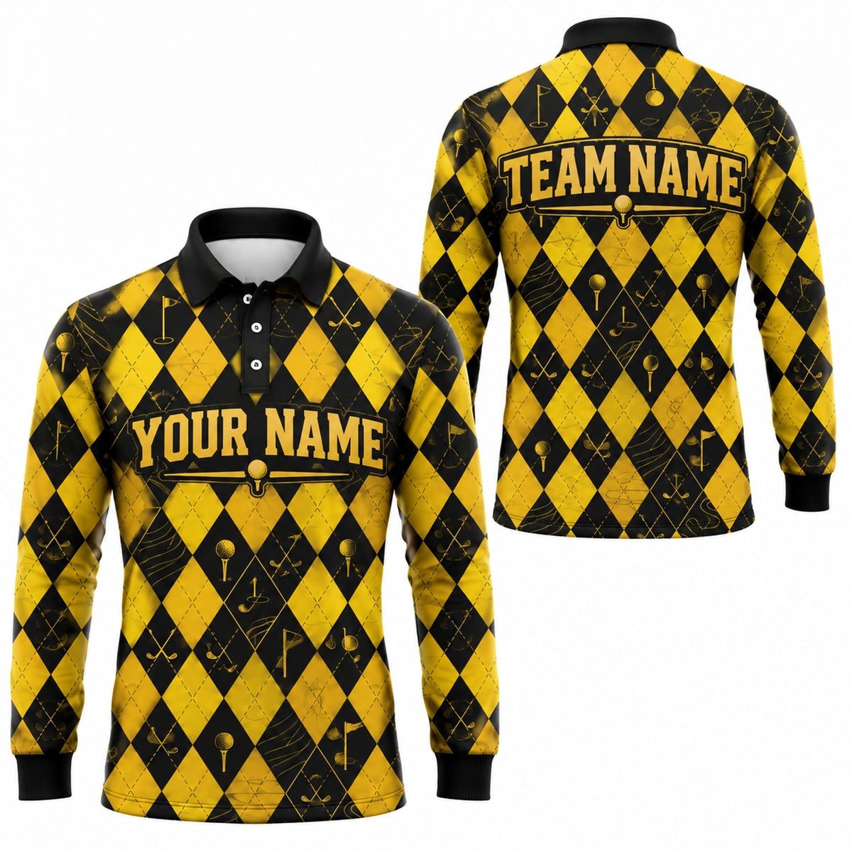 Golf Argyle Pattern Sport Personalized Golf Polo Shirt Long Sleeve Polo