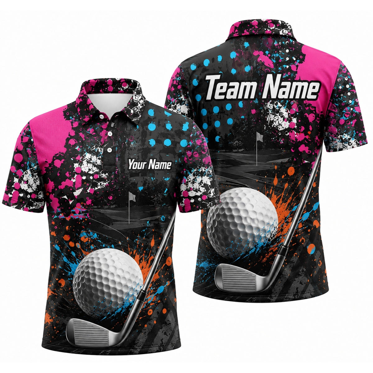Golf Ball And Club Graphic Personalized Golf Polo Shirt