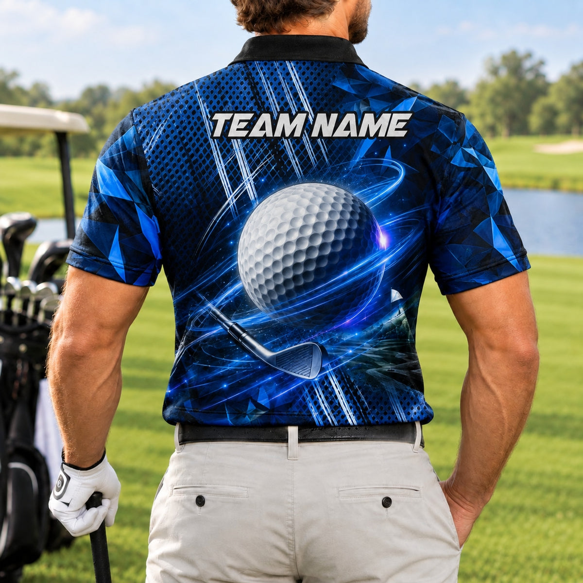 Golf Ball And Club Sport Custom Golf Polo Shirt Back View