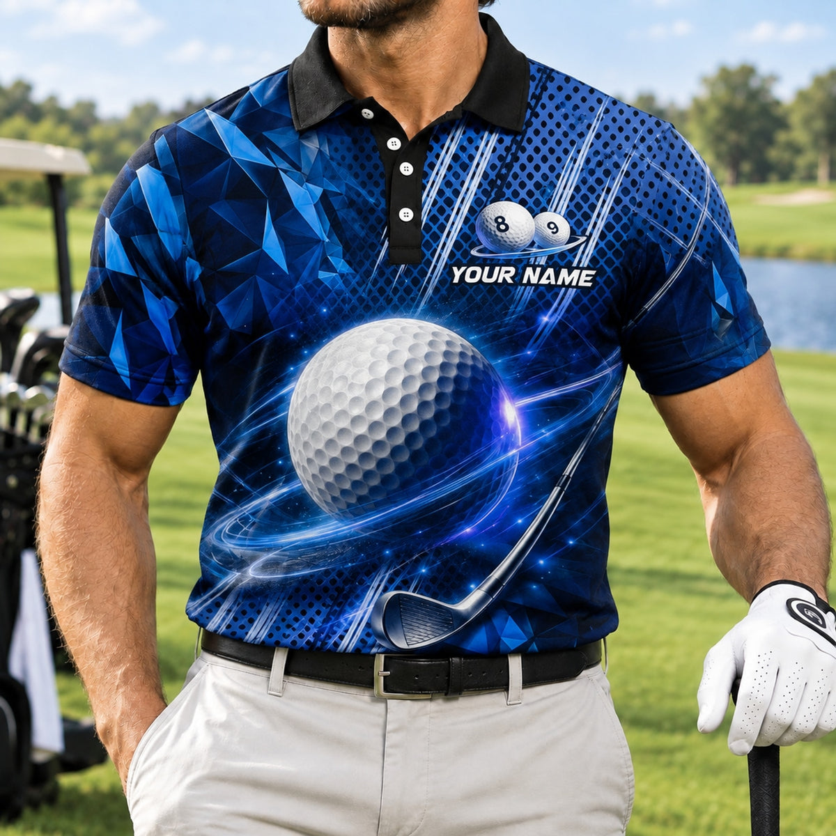 Golf Ball And Club Sport Custom Golf Polo Shirt Front View