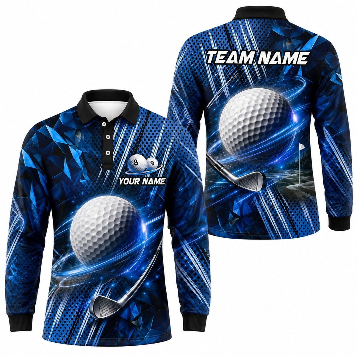 Golf Ball And Club Sport Custom Golf Polo Shirt Long Sleeve Polo