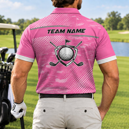 Golf Ball And Clubs Crest Sport Custom Golf Polo Shirt Back View