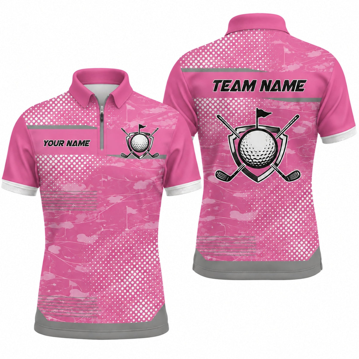 Golf Ball And Clubs Crest Sport Custom Golf Polo Shirt Jersey Zip 1 4 Collar