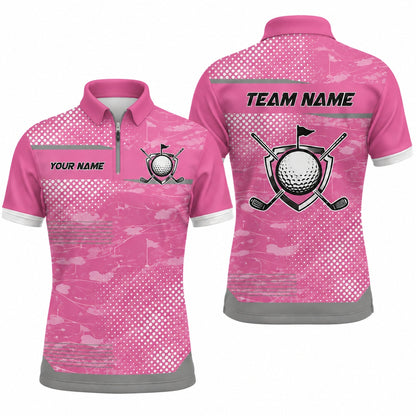 Golf Ball And Clubs Crest Sport Custom Golf Polo Shirt Jersey Zip 1 4 Collar