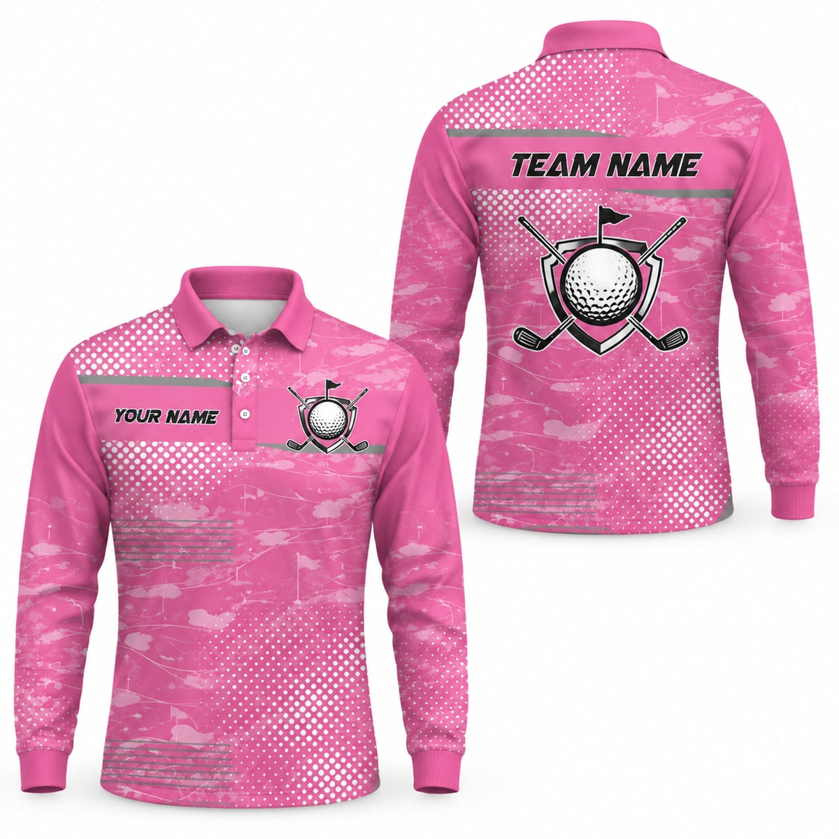 Golf Ball And Clubs Crest Sport Custom Golf Polo Shirt Long Sleeve Polo