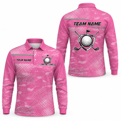 Golf Ball And Clubs Crest Sport Custom Golf Polo Shirt Long Sleeve Polo