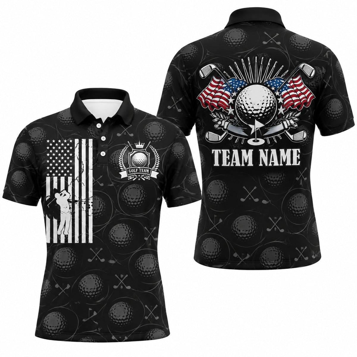 Golf Ball And Clubs Crest Sport Personalized Golf Polo Shirt
