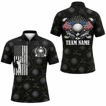 Golf Ball And Clubs Crest Sport Personalized Golf Polo Shirt Jersey Zip 1 4 Collar