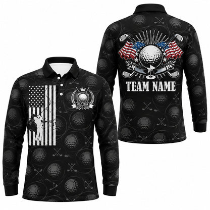 Golf Ball And Clubs Crest Sport Personalized Golf Polo Shirt Long Sleeve Polo
