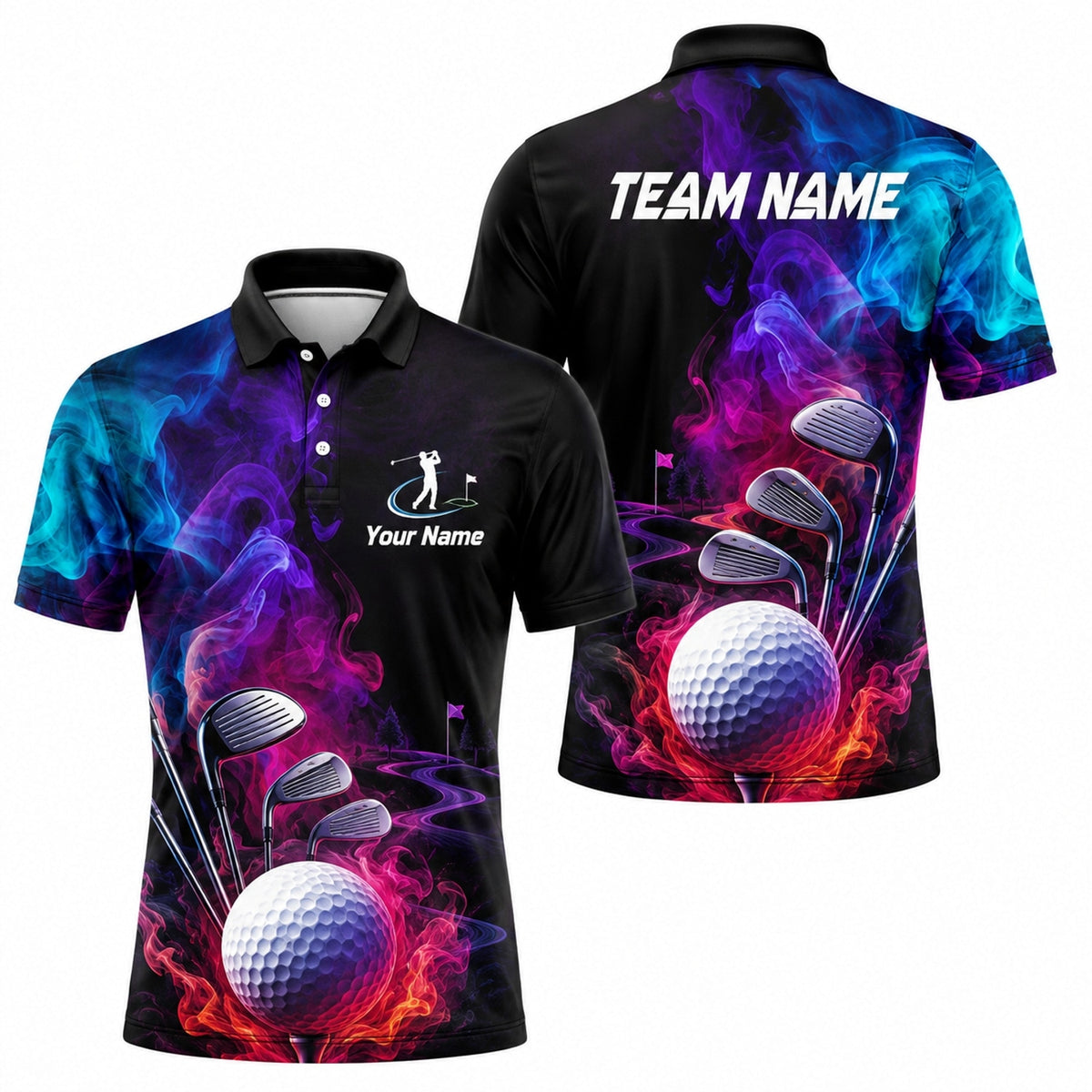 Golf Ball And Clubs Custom Golf Polo Shirt