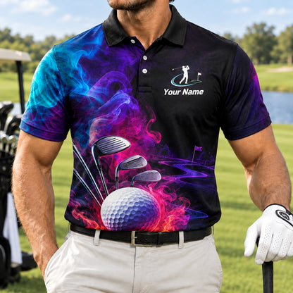 Golf Ball And Clubs Custom Golf Polo Shirt Front View