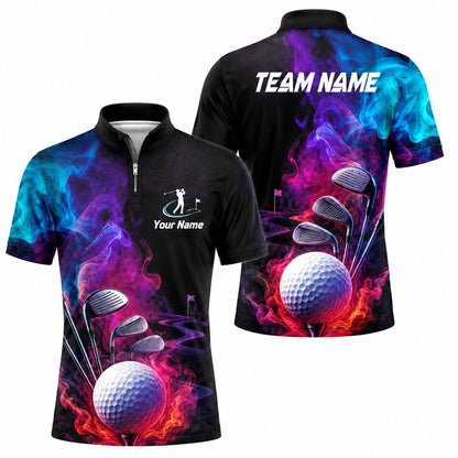 Golf Ball And Clubs Custom Golf Polo Shirt Jersey Zip 1 4 Collar