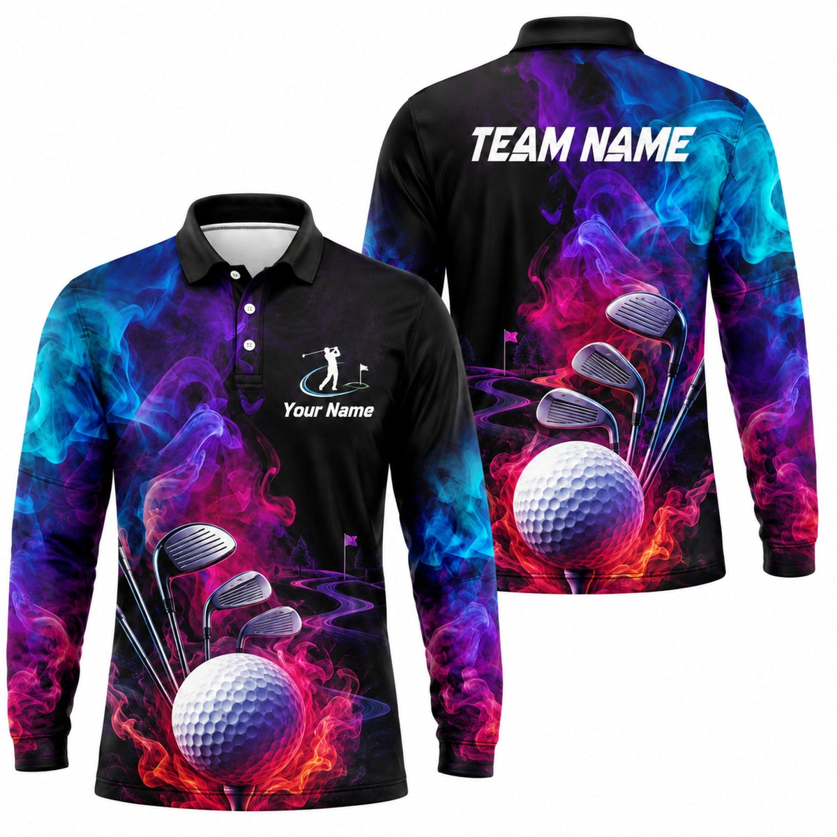 Golf Ball And Clubs Custom Golf Polo Shirt Long Sleeve Polo
