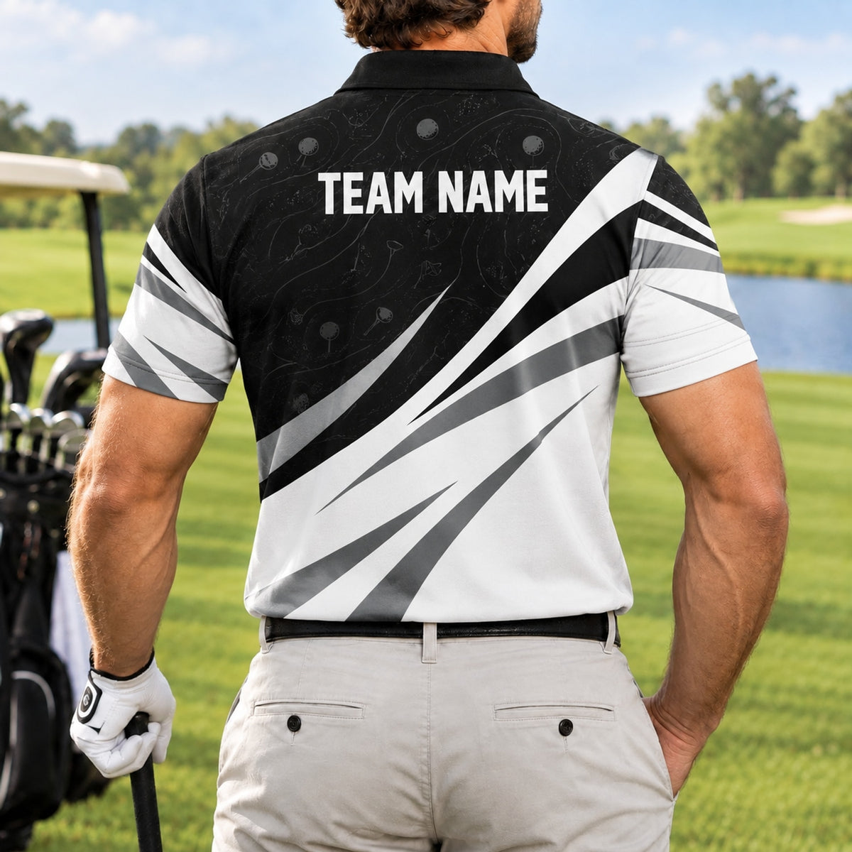 Golf Ball And Clubs Emblem Sport Personalized Golf Polo Shirt Back View