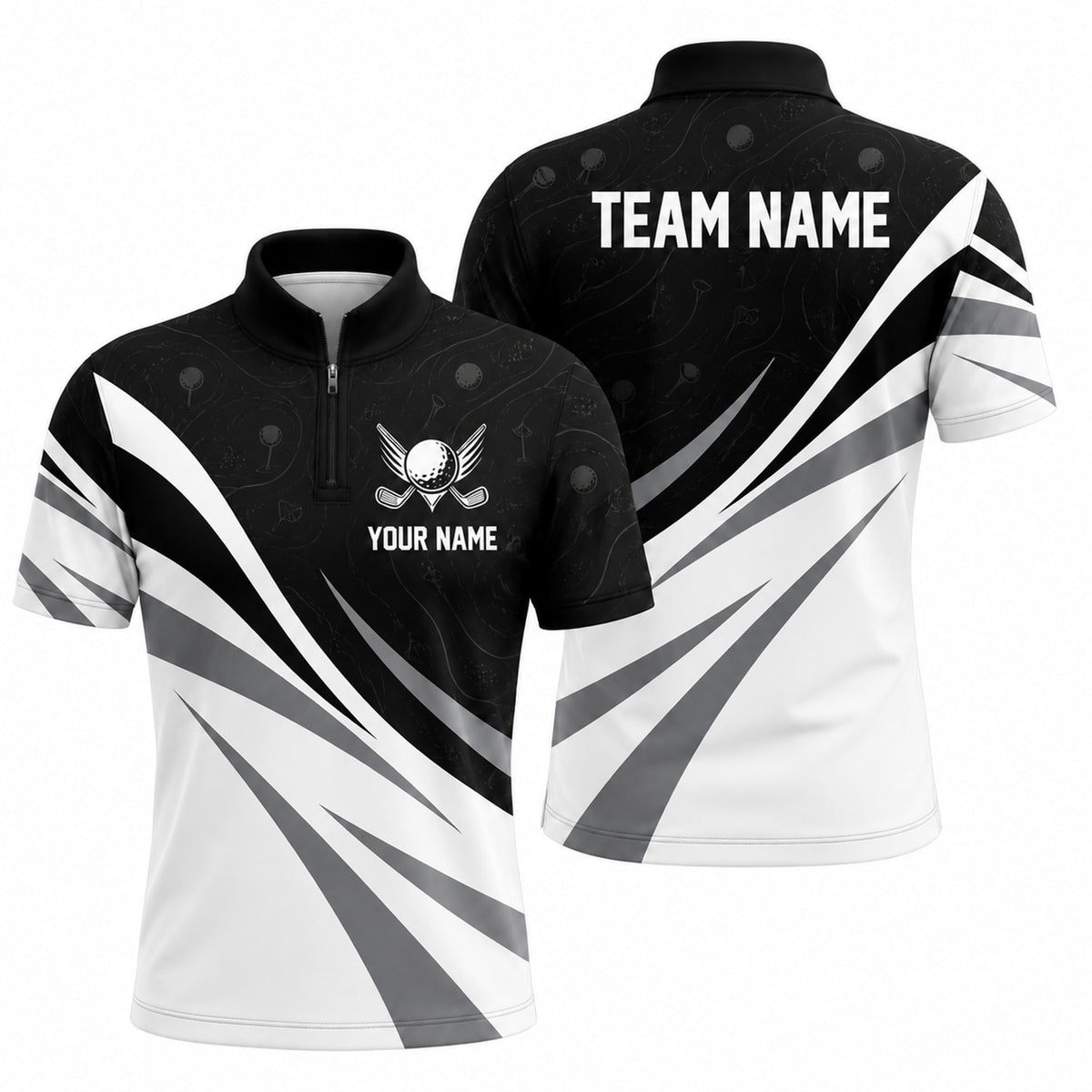 Golf Ball And Clubs Emblem Sport Personalized Golf Polo Shirt Jersey Zip 1 4 Collar
