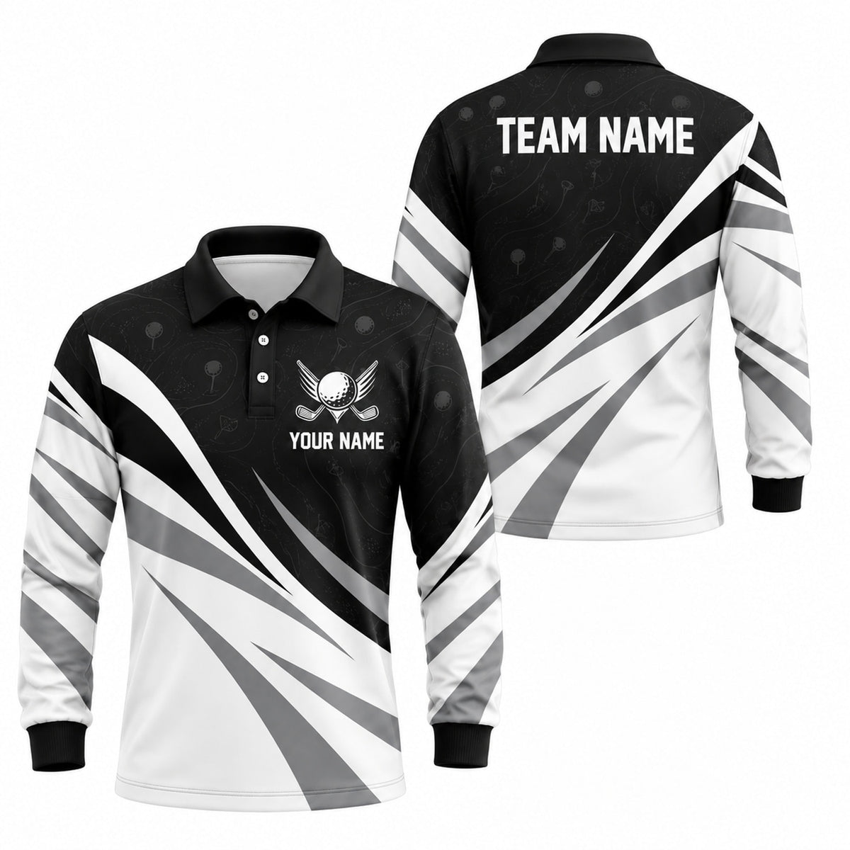Golf Ball And Clubs Emblem Sport Personalized Golf Polo Shirt Long Sleeve Polo