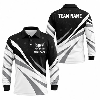 Golf Ball And Clubs Emblem Sport Personalized Golf Polo Shirt Long Sleeve Polo