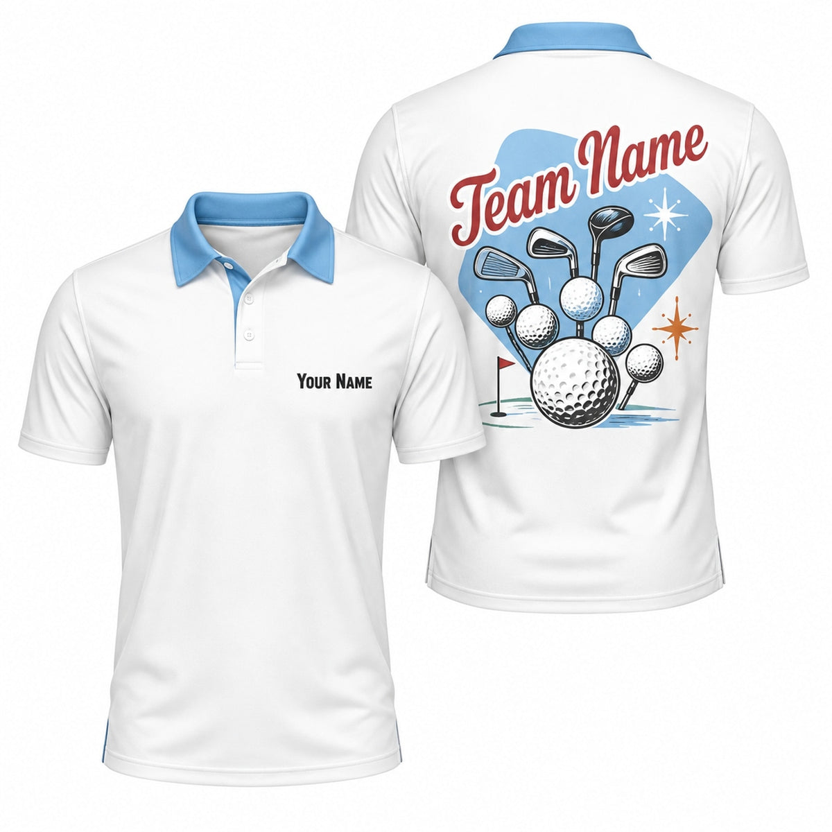 Golf Ball And Clubs Graphic Personalized Golf Polo Shirt