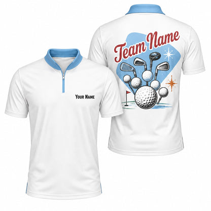 Golf Ball And Clubs Graphic Personalized Golf Polo Shirt Jersey Zip 1 4 Collar