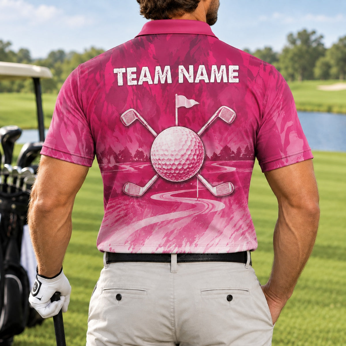 Golf Ball And Clubs Personalized Golf Polo Shirt Back View