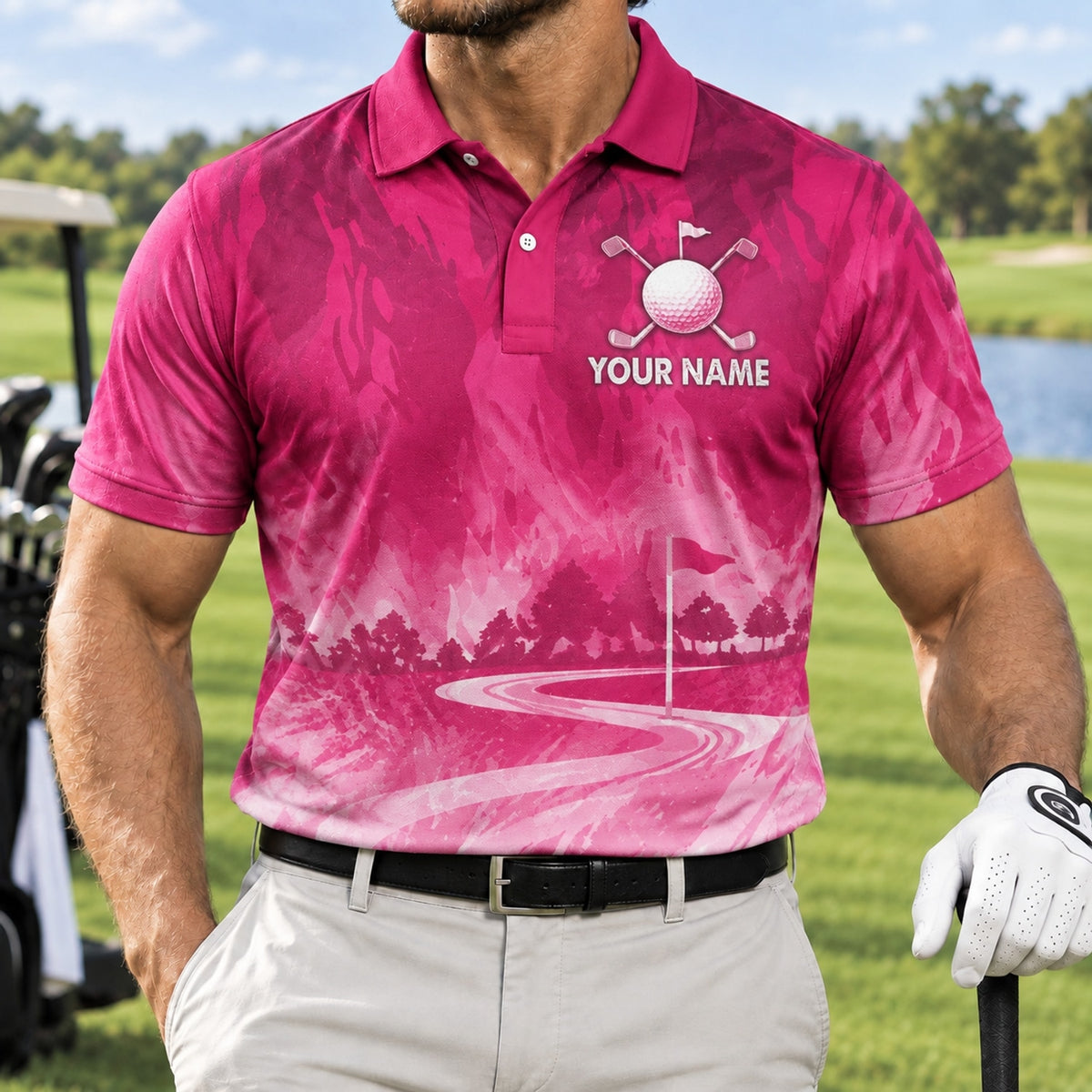 Golf Ball And Clubs Personalized Golf Polo Shirt Front View