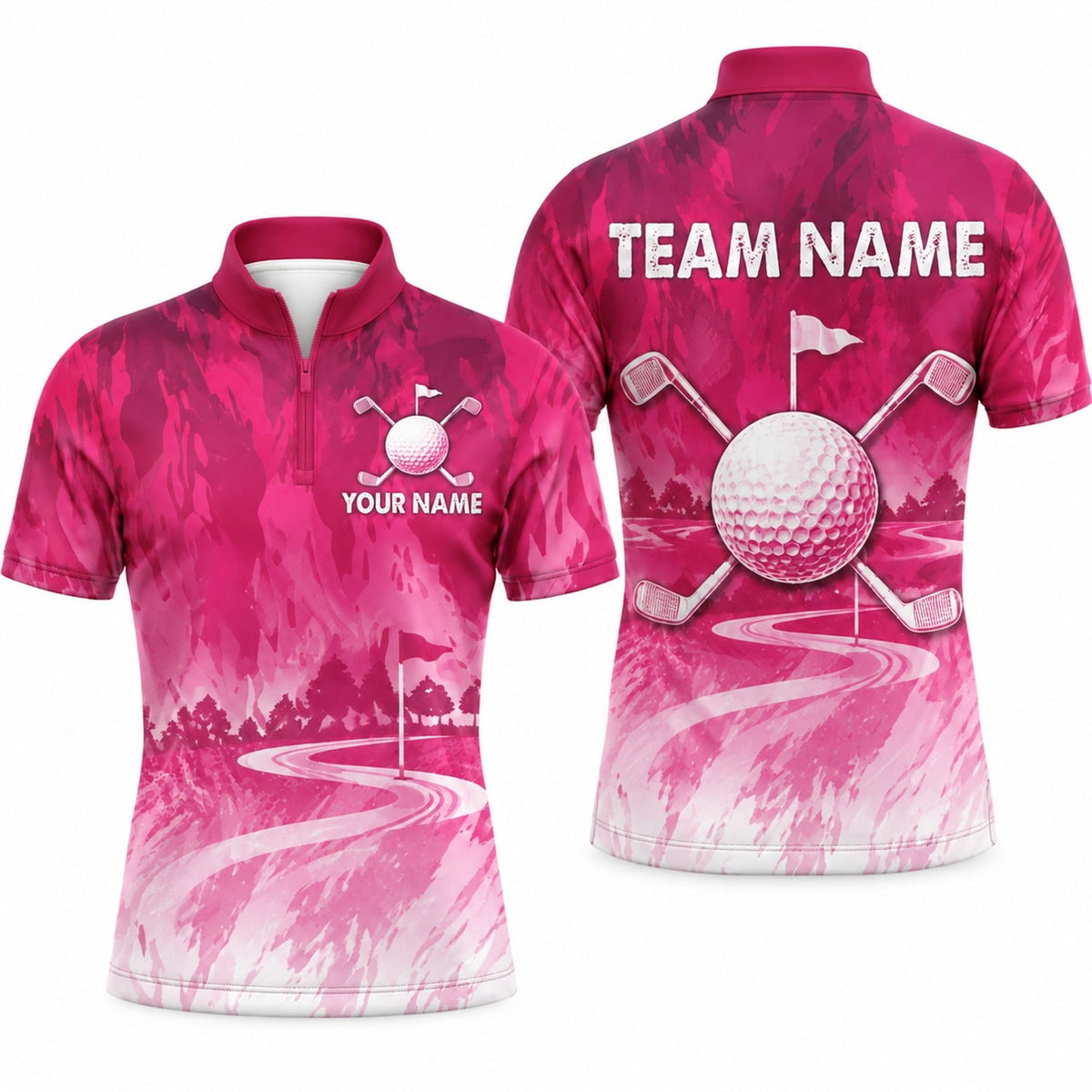 Golf Ball And Clubs Personalized Golf Polo Shirt Jersey Zip 1 4 Collar