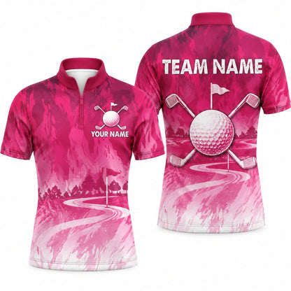 Golf Ball And Clubs Personalized Golf Polo Shirt Jersey Zip 1 4 Collar