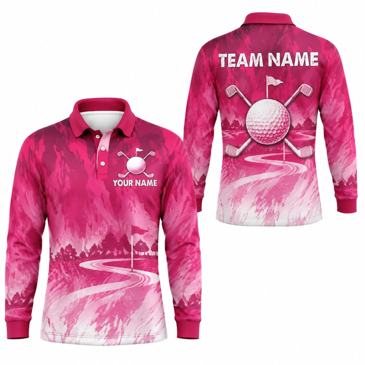 Golf Ball And Clubs Personalized Golf Polo Shirt Long Sleeve Polo