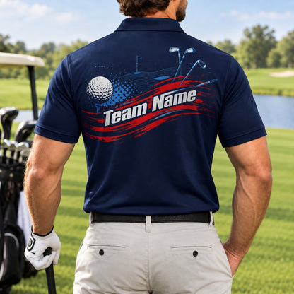Golf Ball And Clubs Sport Custom Golf Polo Shirt Back View